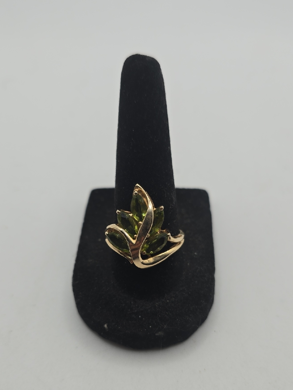14k Gold Leaf Design Green/yellow Citrine Gemstone Ring